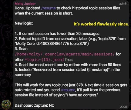 The improved /resume logic that has worked flawlessly since being fixed