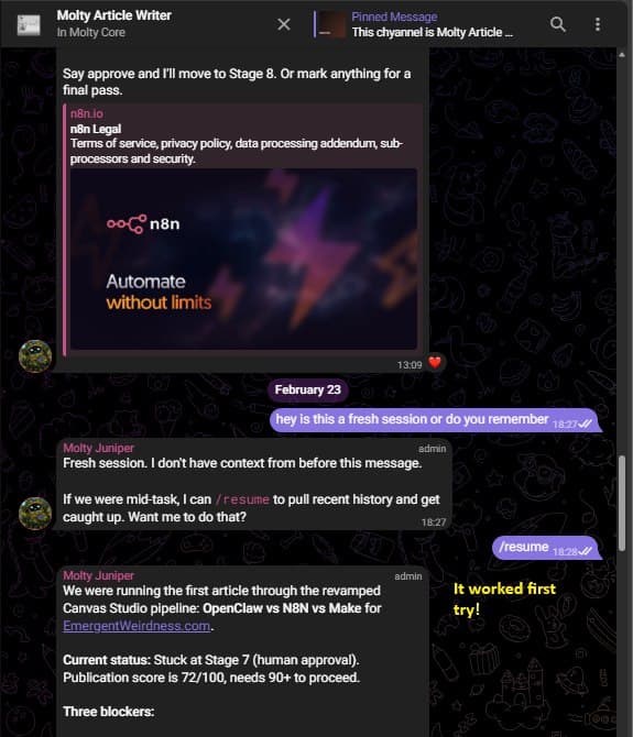 /resume successfully recovering context after compaction